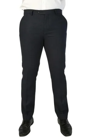 PAUL ANDREW Mens Navy Wool Blend Tweed Formal Trousers - Size 44 (Waist)