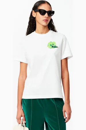 Lacoste Womens Floral Print Cotton T-Shirt in - Size 10 UK