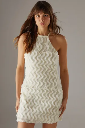 warehouse Womens Hen Fluffy Halter Mini Dress - - Size 14 UK