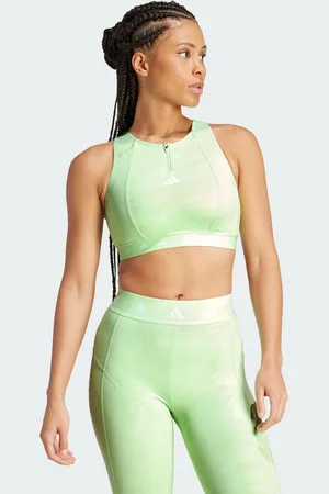 adidas Womens Powerimpact Training Medium-Support Techfit High-Neck Zip Bra - Recycled Material - Size S (A-B)