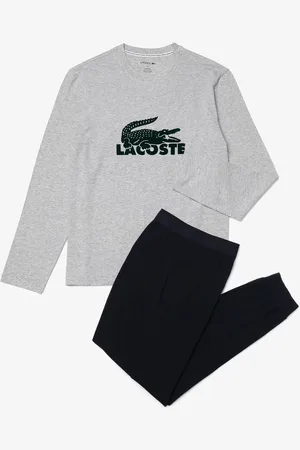 Lacoste Mens Long Sleeve Pyjama Set in Grey Cotton - Size X-Small
