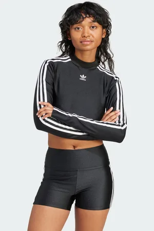 adidas Womens 3-Stripes Cropped Long Sleeve Tee - Recycled Material - Size Medium