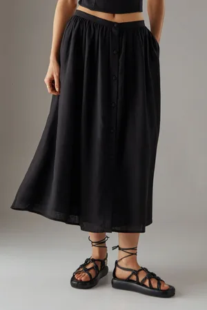 warehouse Womens Premium Linen Blend Drop Waist Button Through Maxi Skirt - - Size 6 UK