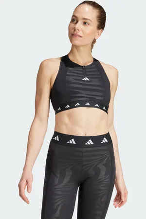 adidas Womens Powerimpact Training Medium-Support Techfit High-Neck Zip Bra - Recycled Material - Size S (A-B)