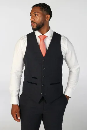 PAUL ANDREW Mens Navy Wool Blend Tweed Formal Waistcoats - Size 52 (Chest)