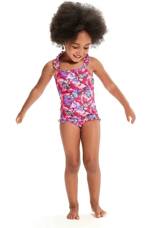 Speedo Baby Girls Learn To Swim Printed Thin Strap Frill One Piece Swimsuit ( /Purple) - Size 4Y