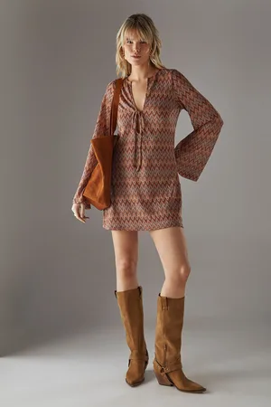 warehouse Womens Crochet Tie Front Flare Sleeve Mini Dress - - Size 16 UK