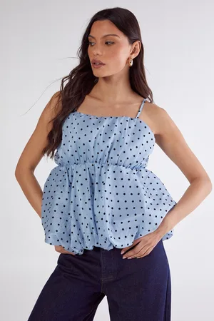 NASTY GAL Womens Flocked Polka Dot Bubble Hem Longline Cami Top - - Size 14 UK