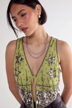 NASTY GAL Womens Star Tassel Embellished Tie Front Vest - - Size 6 UK
