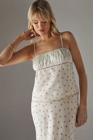 warehouse Womens Ruched Bust Lace Trim Milkmaid Strappy Top - - Size 10 UK