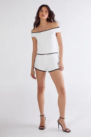 NASTY GAL Womens Lace Trim Tailored Bardot Top - - Size 16 UK