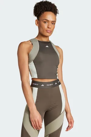 adidas Womens TECHFIT Colorblock Training Crop Tank Top - Recycled Material - Size Large