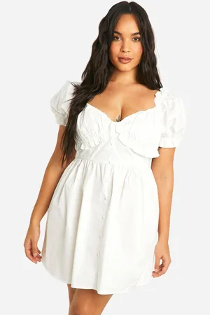 Boohoo Womens Plus Woven Milkmaid Button Down Skater Dress - Cotton - Size 18 UK