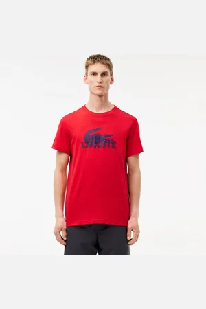 Lacoste Mens Ultra Dry Cotton Sport T-Shirt in Red Blue - - Size Medium