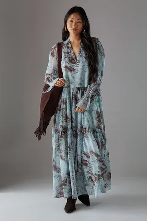 warehouse Womens Petite Premium Raw Edge Georgette Tiered Maxi Dress - - Size 4 UK