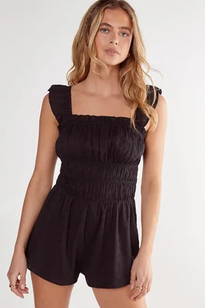NASTY GAL Womens Broderie Ruched Ruffle Romper - Cotton - Size 8 UK