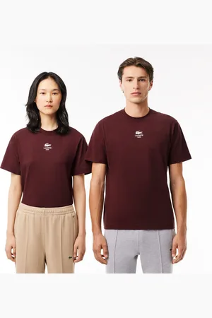 Lacoste Mens Signature Print Cotton T-Shirt in red - Size 2XS