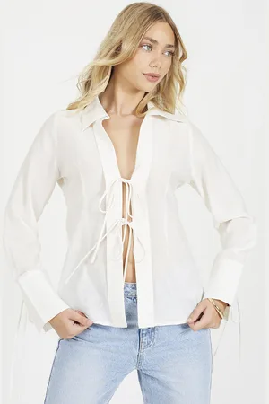 Brave Soul Womens Long Sleeve Tie Front Blouse - Size Small