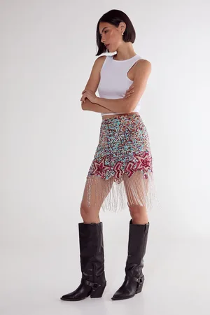 NASTY GAL Womens Sequin Star Lightening Bolt Tassel Mini Skirt - - Size 12 UK