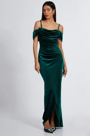Quiz Womens Bottle Velvet Cowl Neck Maxi Dress material_polyester - Size 18 UK