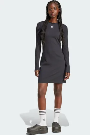 adidas Womens Essentials Rib Long Sleeve Dress - Cotton - Size X-Small