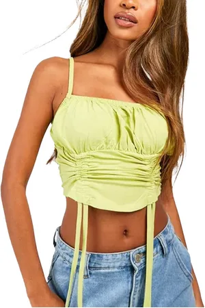 Brave Soul Womens Ruched Cami Vest Stretchy Crop Top Summer Beach Cropped Tops Strappy - Cotton