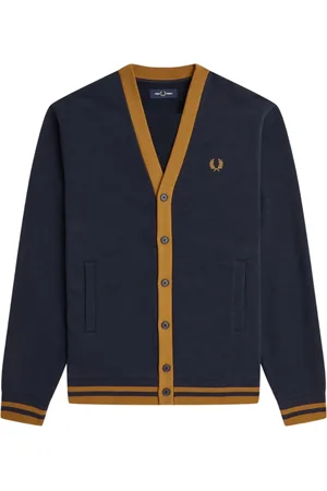 Fred Perry Mens Button Through Blue Cardigan Cotton - Size 2XL