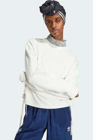 adidas Womens Ruched 3-Stripes Loose Sweatshirt - Cotton - Size X-Large