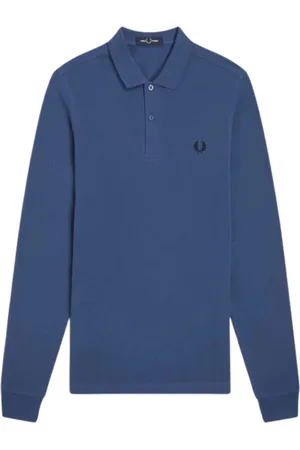 Fred Perry Mens Midnight Long Sleeve Plain Polo Shirt Cotton - Size Large
