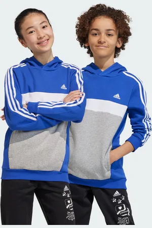 adidas Kids Unisex Tiberio 3-Stripes Colorblock Fleece Hoodie - Cotton - Size 13-14Y