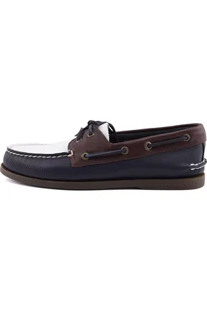 Sperry Authentic Original 2 Eye Leather Mens /White/Brown Boat Shoes - Size UK 7