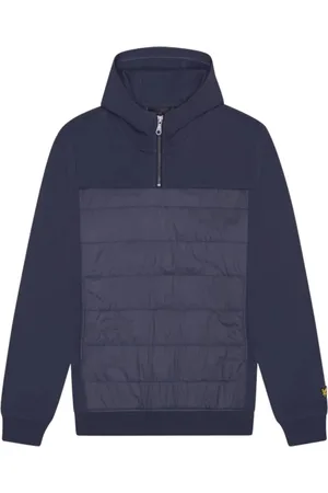 Lyle & Scott Mens Hybrid Panelled Interlock Navy Night Hoodie - Cotton - Size Medium