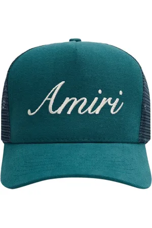 AMIRI Mens Script Logo Teal Trucker Hat Cotton - One Size