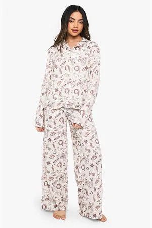 Boohoo Womens Western Print Long Sleeve Shirt & Trousers Pyjama Set - - Size 12 UK