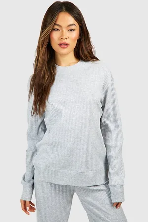 Boohoo Womens Loungewear Rib Long Sleeve T-Shirt - - Size 12 UK