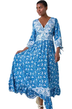 Roman Womens Paisley Print Frill Hem Maxi Dress - - Size 10 UK