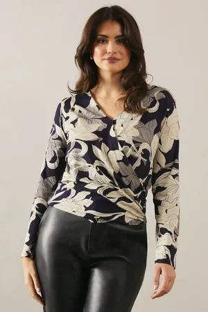 wallis Womens Floral Print Jersey Wrap Top - - Size Small