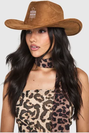 Boohoo Womens Faux Suede Embroidery Detail Cowboy Hat - - One Size