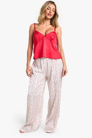 Boohoo Womens Cherry Print Cami Top & Trousers Pyjama Set - - Size 14 UK