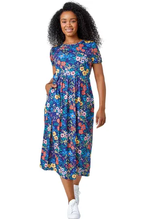 Roman Womens Petite Floral Print Midi Stretch Dress - - Size 16 UK