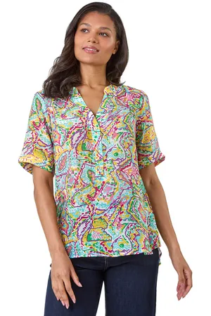Roman Womens Abstract Print Button Detail Top - - Size 18 UK