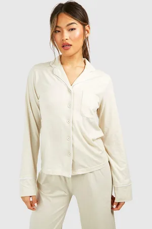 Boohoo Womens Loungewear Piping Detail Long Sleeve Button Front Shirt - - Size 10 UK