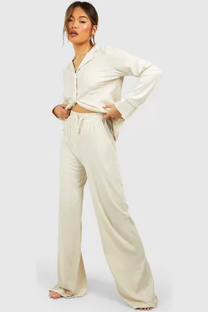 Boohoo Womens Loungewear Tie Waist Wide Leg Trousers - - Size 12 UK