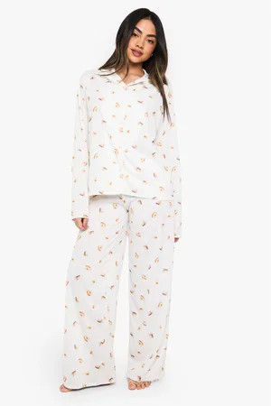 Boohoo Womens Mixed Iced Coffee & Doughnut Print Long Sleeve Shirt & Trousers Pyjama Set - - Size 16 UK