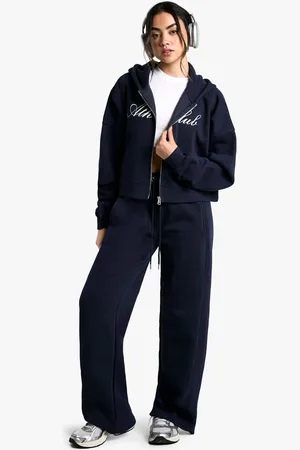 Boohoo Womens Ath Club Zip Through Hoodie Tracksuit - Cotton - Size Small