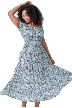 Roman Womens Petite Abstract Puff Sleeve Cotton Dress - - Size 16 UK
