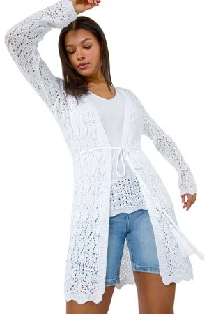 Roman Womens Pointelle Knit Longline Tie Detail Cardigan - - Size 16 UK