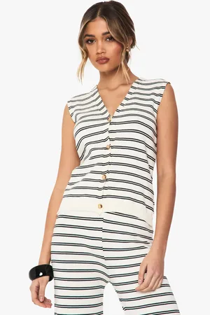 Boohoo Womens Knitted Super Soft Stripe Waistcoat - viscose - Size Medium
