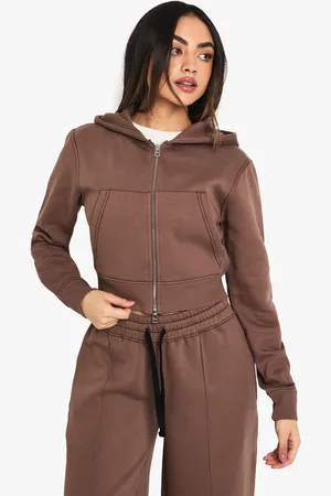 Boohoo Womens Contrast Stitch Shrunken Zip Through Hoodie - Cotton - Size Small