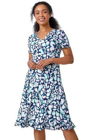 Roman Womens Petite Floral Frill Hem Stretch Dress - - Size 10 UK
